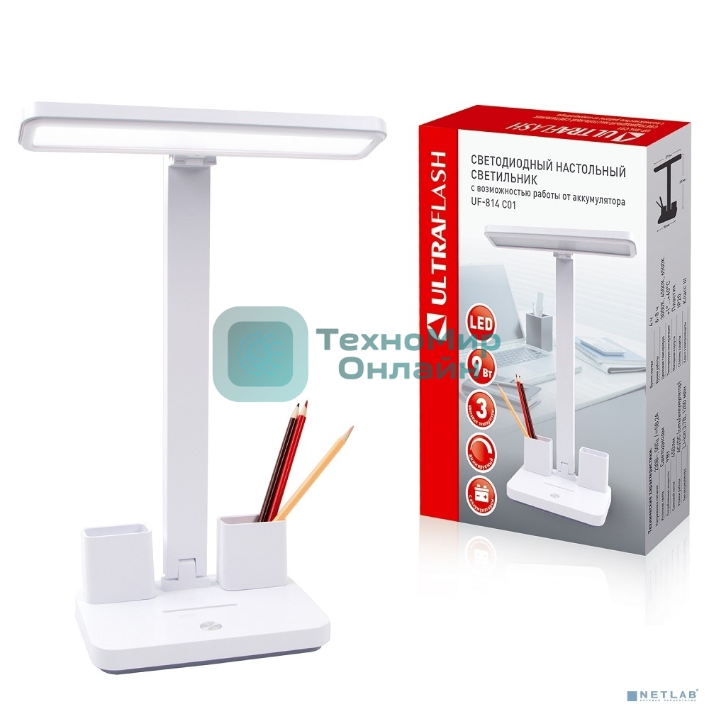 Настольный светильник Ultraflash UF-814 C01 белый (Led, светильник настольный, 9Вт, аккум., димм., смена цвет.темп.)