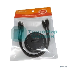 Адаптер ORIENT UHD-524LED, USB 3.2 Gen2 (USB 3.1) док-станция для SSD M.2 M-key NVMe (JMS581DL, поддержка UASP,TRIM), скорость до 10 GB/s, два кабеля подключения USB Type-A + Type-C, подсветка корпуса (33405)