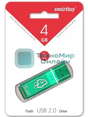 Флешка USB Smartbuy Glossy series Green (SB4 GbGS-G), 4Gb, USB 2.0, R/W 25/15, зеленый