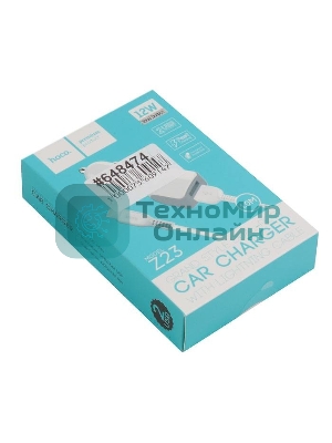 Автомобильное зарядное устройство HOCO z23 grand style dual-port car charger set with lightning cable, белый