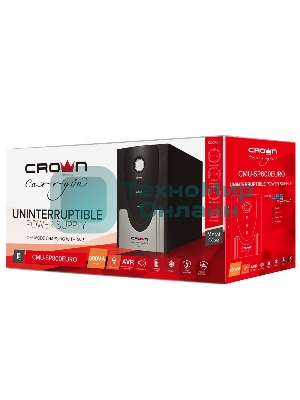 Источник бесперебойного питания CROWN Line Intractive CMU-SP800EURO USB 800VA\480W, корпус металл, 1x12V/9AH, розетки 4*EURO+1*IEC bybass, трансформатор AVR 140-290V, cъемный кабель 1.2 м, порт RJ11/45, порт USB, защита: от перегрузки, от КЗ, от скачков напряжения
