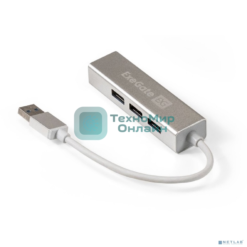 USB-концентратор ExeGate DUB-4 (кабель-адаптер USB3.0 --> 4xUSB3.0, Plug&Play, серебристый)