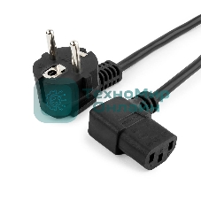 Кабель питания Gembird 1.8м, VDE(0.75мм), черный, угловой разъем, с зазем., пакет