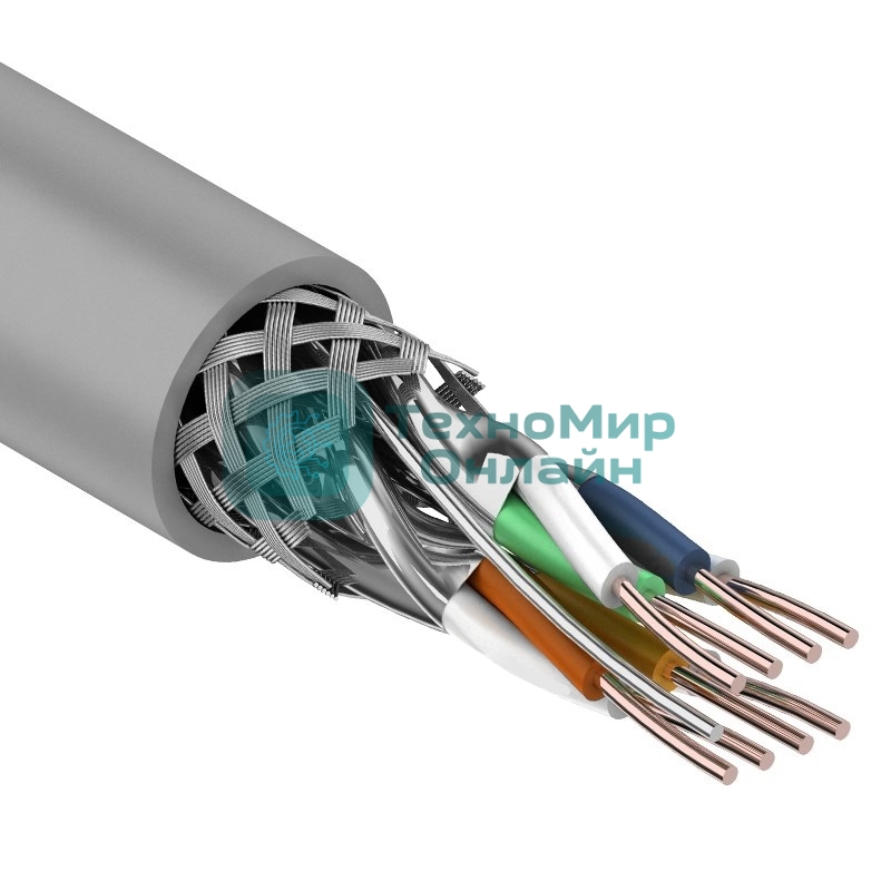 Кабель витая пара Rexant SF/FTP, категория 7, 4 x 2 x 0,57 мм, PVC, внутреннний, серый, 305м