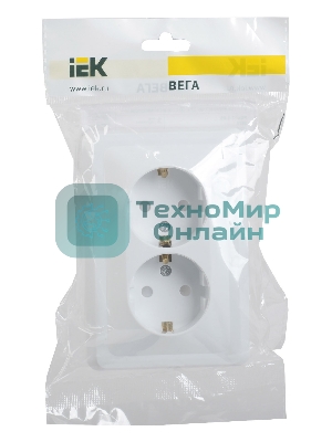 Розетка 2-м СП Вега РСш12-3-ВБ с заземл. контактом и защ. штор 16А белый IEK ERV24-K01-16-DM