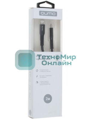 Кабель QUMO, MFI С94, Type-C на MFI Apple 8 pin, силиконовый, 1м, 2,22A, 9V, 20W, PD черный