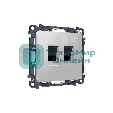 Комплект механизма компьютерной двойной розетки RJ-45 (8P8C) CAT6 с автоматической защитной шторкой ALFA Серебро глянец QUANT (AP4121, VM189) MA412110
