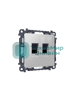 Комплект механизма компьютерной двойной розетки RJ-45 (8P8C) CAT6 с автоматической защитной шторкой ALFA Серебро глянец QUANT (AP4121, VM189) MA412110