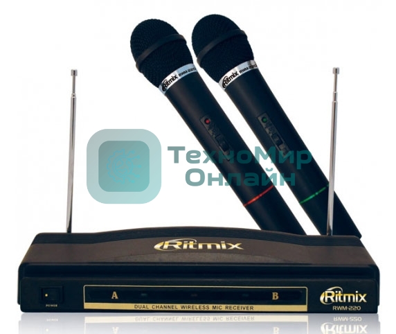 Микрофон радио Ritmix RWM-220 черный беспроводные 2 шт в комплекте