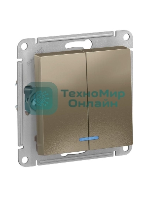 Механизм выключателя 2-кл. AtlasDesign с подсветкой (сх.5а) 10АХ шампань SchE ATN000553