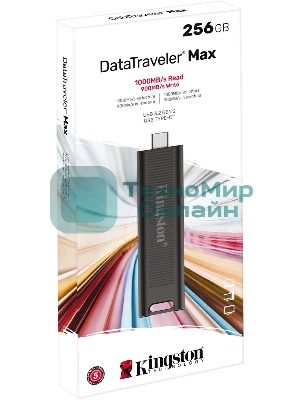 Флешка USB Kingston DataTraveler Max (DTMAX/256GB), 256Gb, USB 3.2 Gen 2 Type-C, R/W 1000/900, черный