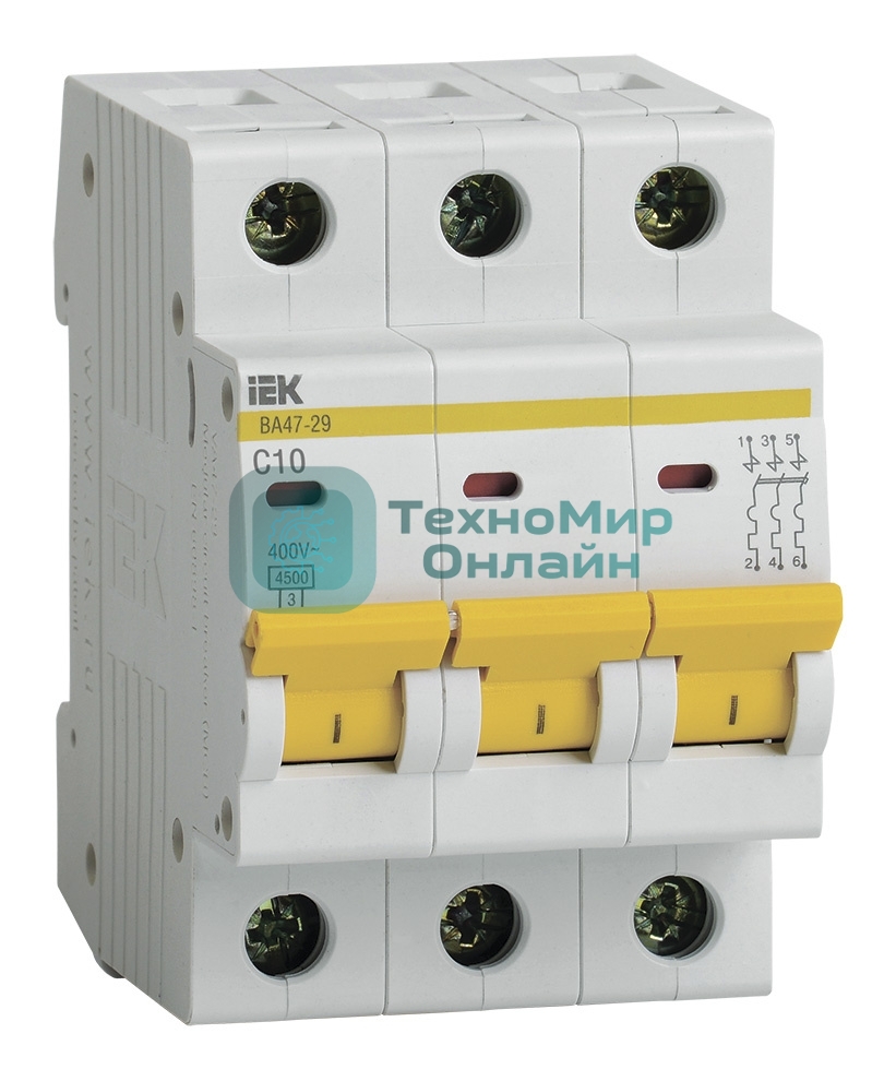 Выключатель автоматический IEK MVA20-3-010-C ВА47-29 3Р 10А 4,5кА х-ка С IEK