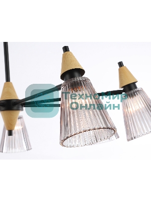 Люстра Ambrella light LH58116/7 BK/LW/SM черный/светлое дерево/дымчатый E14*7 max 40W D750*390