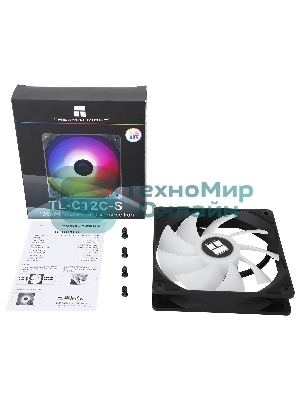 Кулер для корпуса Thermaltight TL-C12C-S (120x120x25мм, 4-pin PWM, ARGB, 66.17CFM, 25.6dBA, 1550RPM, черный)