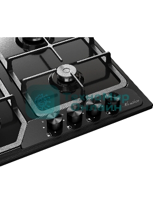 Газовая варочная панель MONSHER, газ, High-Tech, 58 см, автоматический электроподжиг, газ-контроль, форсунки под сжиженый газ, SABAF конфорки, чугунные решетки, черный