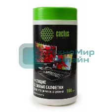 Салфетки Cactus CS-T1001 Туба с чистящими салфетками для экранов и оптики, 100 шт
