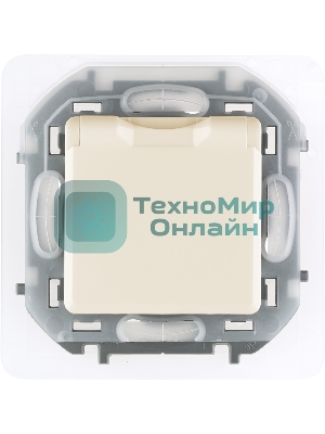 Розетка 2К+З IP44 с крышкой и шторками немецкий стандарт 16А 250 В слоновая кость