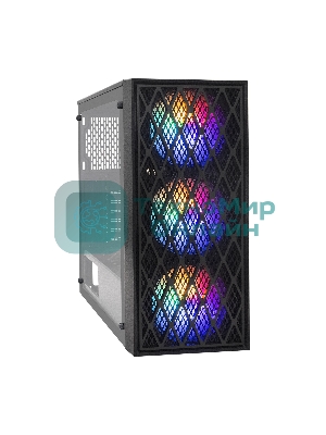Компьютерный корпус Miditower ExeGate EVO-8243-NPX600 (ATX, БП 600NPX с вент 12 см, 2хUSB+1хUSB 3.0, черный, 3 вент. с RGb подсветкой, боковая панель - закаленное стекло)