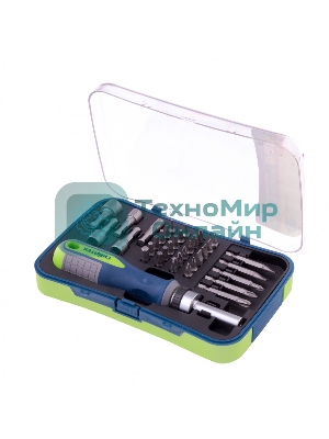 Отвертка реверсивная Сибртех с набором бит и торцевыми головками 35 шт., CrV