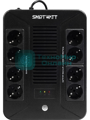 Источник бесперебойного питания SMARTWATT UPS SAFE PRO 1000 черный 1000/600 ВА/Вт, линейно-интерактивный, напольный/настенный, LED индикация, Shuko CEE7/4 - 8 шт. (4 шт. с резервным питанием, 4 шт. - сетевой фильтр)