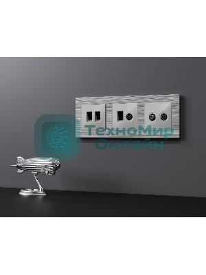 Комплект механизма розетки компьютерной + TV оконечной RJ-45 с автоматической защитной шторкой ALFA Серебро глянец QUANT (AP4125, VM195) MA412510