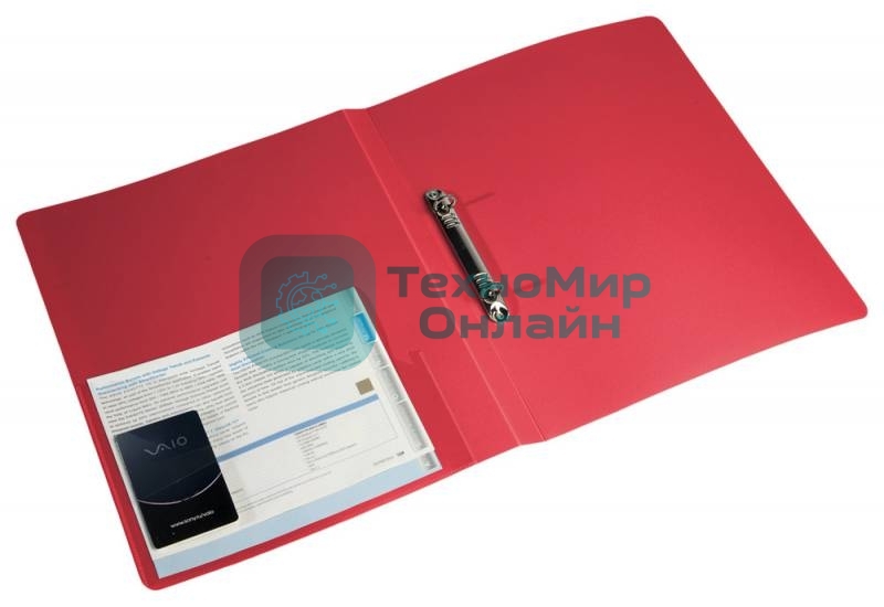 Папка на 2-х кольцах Бюрократ -0827/2RRED A4, пластик, 0.7мм корешок 27мм, внутренний и торцевой карман, красный