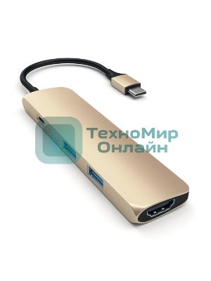 USB-концентратор Satechi Slim Aluminum Type-C Multi-Port Adapter with Type-C Charging Port. Интерфейс USB-C. Порты USB Type-C, 2хUSB 3.0, 4K HDMI. золотой.