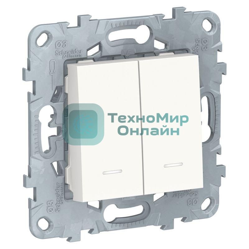 Выключатель 2-кл. 2-мод. UNICA NEW с подсветкой 2х(сх.1а) бел. SchE NU521118N