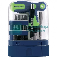 Отвертка Т-образная реверсивная Сибртех с набором бит, торцевых головок, 33 предмета, CrV