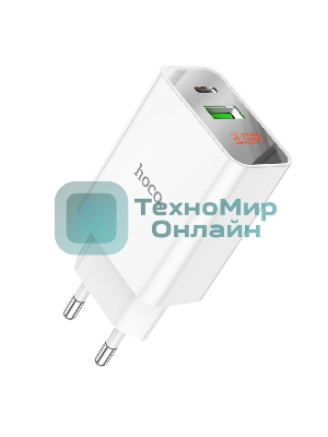 Сетевое зарядное устройство с дисплеем Hoco 18Вт, 3А, QC3.0/PD, 1хUSB, 1хType-C, C100A, белый, коробка