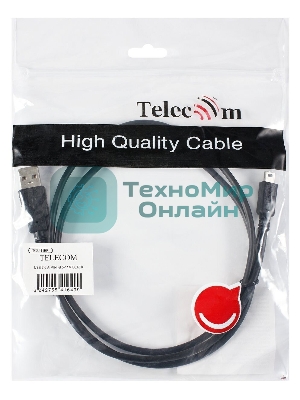 Кабель USB 2.0 A-->mini-B 5P (1м) черный TELECOM/VCOM TC6911BK-1.0M