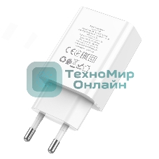 Сетевое зарядное устройство с дисплеем Hoco 18Вт, 3А, QC3.0/PD, 1хUSB, 1хType-C, C100A, белый, коробка