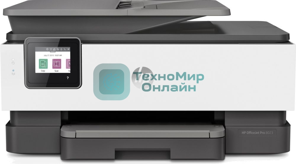 МФУ струйное HP OfficeJet 8023 (1KR64B), A4, цвтной, печ. до 20 стр/мин. (ч/б), до 10 стр/мин. (цвет), скан. до 8 стр/мин. (ч/б) 3.5 стр/мин. (цвет), 1200 x 1200 dpi, USB, RJ-45, Wi-Fi, Air Print