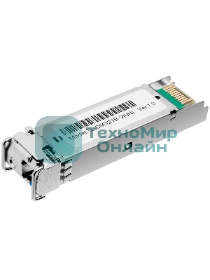 Модуль TP-Link SFP 1000Base-BX WDM Bi-Directional SFP module, TX: 1310 nm and RX: 1550 nm, 1 LC Simplex port, up to 2 km transmission distance in 9/125 μm SMF (Single-Mode Fiber), Supports Digital Diagnostic Monitoring (DDM).
