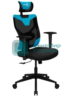 Кресло Aerocool GUARDIAN Ice Blue голубой, сетка, 150 кг, подголовник, регулируемые подлокотники, механизм качания, поясничная подушка