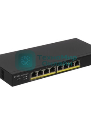 Коммутатор Smart L2 PoE+ Zyxel GS1900-8HP, 8xGE PoE+, настольный, бесшумный, бюджет PoE 70 Вт
