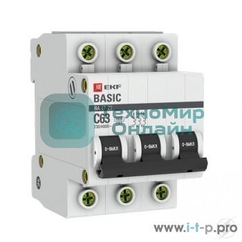 Выключатель автоматический EKF mcb4729-3-06C 3P 6А (C) 4,5кА ВА 47-29 Basic