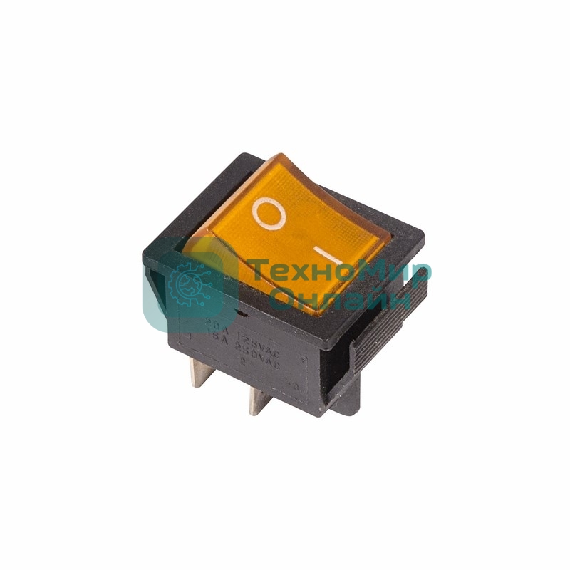 Выключатель клавишный Rexant 250V 16А (4с) ON-OFF желтый с подсветкой