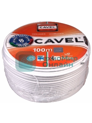 Кабель коаксиальный CAVEL DG-113, Cu/Al/CuSn, 75%, 75 Ом, бухта 100 м, белый