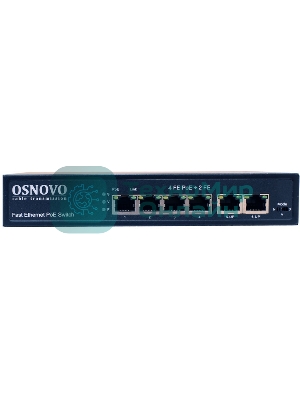 Коммутатор Osnovo SW-20600(80W) PoE коммутатор 6 портов, 4 PoE порта 10/100 Base-T, 2*10/100 Base-T Uplink, до 30W на порт, суммарно до 80W