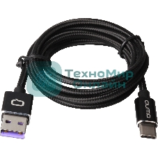 Кабель Qumo Type-С кабель, 1м, USB 2.0, 5В, 5А, 25Вт, тканевая оплетка, стальной коннектор, черный