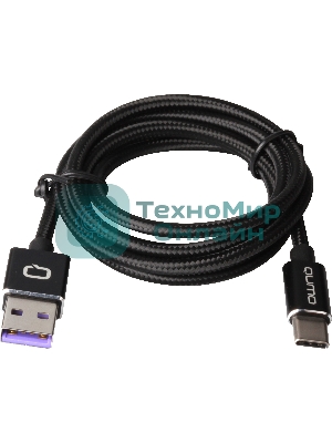 Кабель Qumo Type-С кабель, 1м, USB 2.0, 5В, 5А, 25Вт, тканевая оплетка, стальной коннектор, черный
