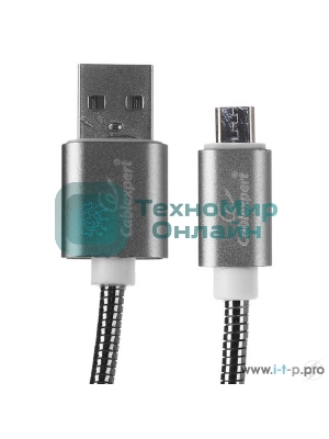 Кабель USB2.0 Cablexpert CC-G-mUSB02Gy-1.8M, AM/microB, серия Gold, длина 1.8м, титан, блистер
