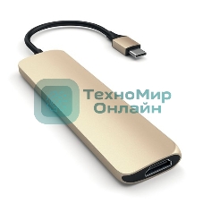 USB-концентратор Satechi Slim Aluminum Type-C Multi-Port Adapter with Type-C Charging Port. Интерфейс USB-C. Порты USB Type-C, 2хUSB 3.0, 4K HDMI. золотой.