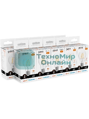 Лампа светодиодная филаментная Gauss Filament 9Вт цок.: E27 груша св. свеч. бел. теп. (упак.: 10 шт)