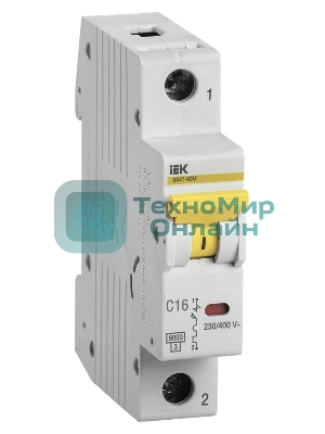 Выключатель автоматический однополюсный ВА47-60M 1Р 16А 6кА С MVA31-1-016-C IEK