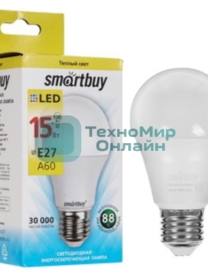 Светодиодная (LED) лампа Smartbuy A60-15W/3000/E27