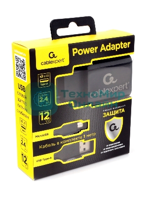 Сетевое зарядное устройство Cablexpert MP3A-PC-35 USB 2 порта, 2.4A, черный + кабель 1м micro