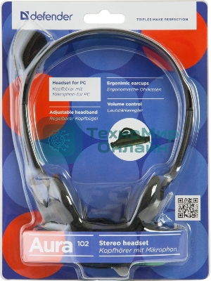 Гарнитура Defender HN-102 чёрный, проводная