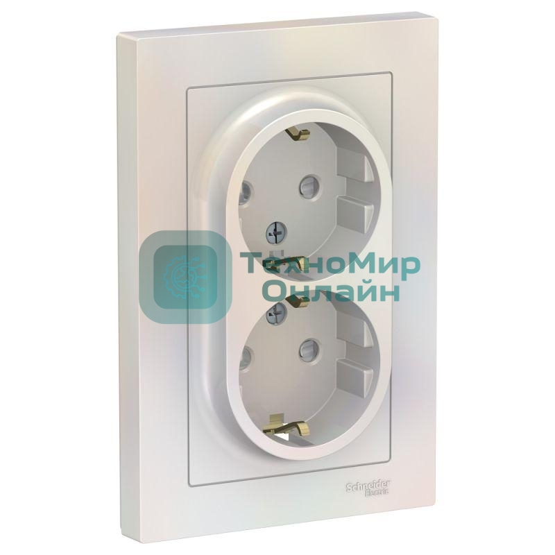 Розетка 2-м СП AtlasDesign 16А IP20 с заземл. защ. шторки в сборе жемчуж. SchE ATN000426
